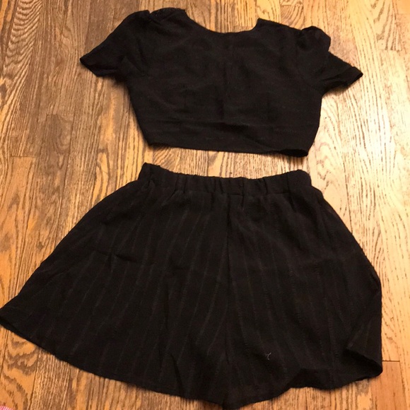 Black Lace Up Romper Set Little Black Dress - Picture 5 of 5